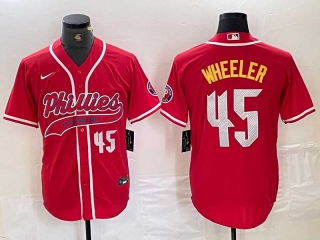 Men's MLB Philadelphia Phillies #45 Zack Wheeler Red White Number Cool Base Stitched Baseball Jersey