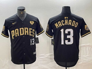 Men's MLB San Diego Padres #13 Manny Machado Black Gold With Patch Cool Base Stitched Baseball Jersey