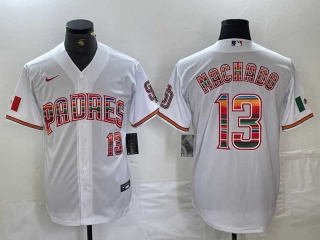 Men's MLB San Diego Padres #13 Manny Machado Mexico White Cool Base Stitched Baseball Jersey