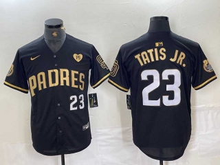 Men's MLB San Diego Padres #23 Fernando Tatis Jr Black Gold With Patch Cool Base Stitched Baseball Jersey