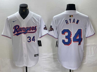 Men's MLB Texas Rangers #34 Nolan Ryan White Blue Number 2024 Gold Collection Limited Cool Base Jersey