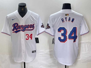 Men's MLB Texas Rangers #34 Nolan Ryan White Red Number 2024 Gold Collection Limited Cool Base Jersey